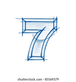 Blueprint figure sketch - digit 7 - marker drawing. Eps10