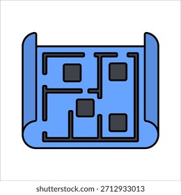 Plan laminado de estilo de diseño plano que simboliza diseños arquitectónicos ideales para borradores de diseño y planificación de proyectos.