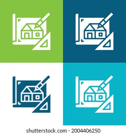 Plano de diseño plano de cuatro colores conjunto de iconos mínimo