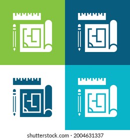 Plano de diseño plano de cuatro colores conjunto de iconos mínimo