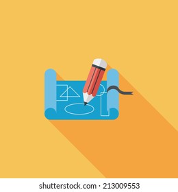 blueprint flat icon with long shadow,eps10