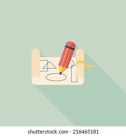 blueprint flat icon with long shadow,eps10