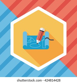 blueprint flat icon with long shadow,eps10