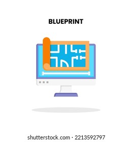 Blueprint flat icon. Vector Illustration on white background.