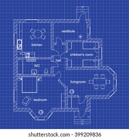 Blueprint Floor Plan Modern Apartment On Stock Vector (Royalty Free ...