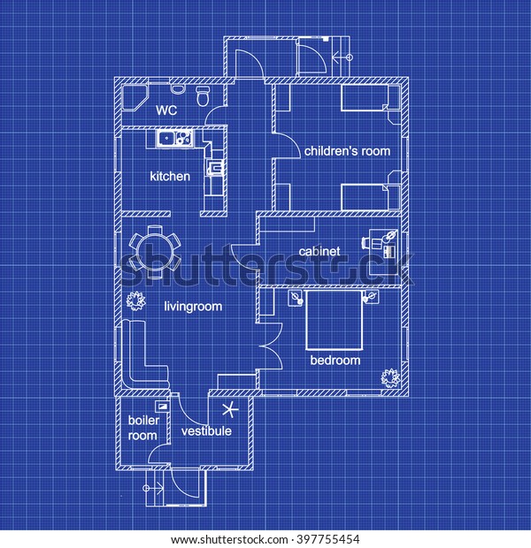 Blueprint Floor Plan Modern Apartment On Stock Vector (Royalty Free ...