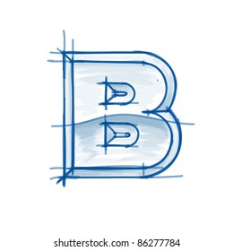 Blueprint Font Sketch - Letter B - Marker Drawing