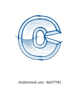 Blueprint font sketch - letter C - marker drawing