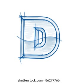 Blueprint font sketch - letter D - marker drawing