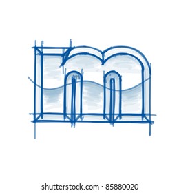 Blueprint font sketch - letter m - marker drawing