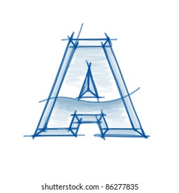 Blueprint Font Sketch - Letter A - Marker Drawing