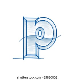 Blueprint font sketch - letter p - marker drawing