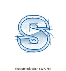 Blueprint font sketch - letter S - marker drawing