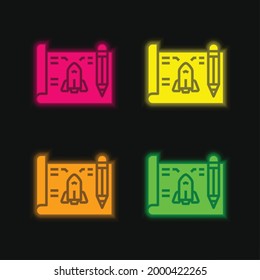 Blueprint four color glowing neon vector icon