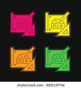 Blueprint four color glowing neon vector icon
