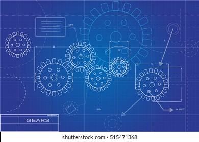 Blueprint gears illustration on a blue background