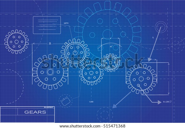 Blueprint Gears Illustration On Blue Background Stock Vector (Royalty ...