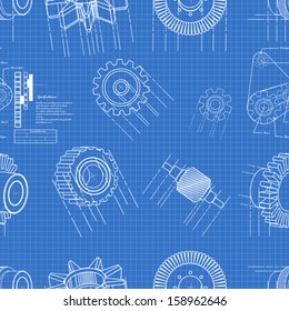 blueprint gears seamless pattern