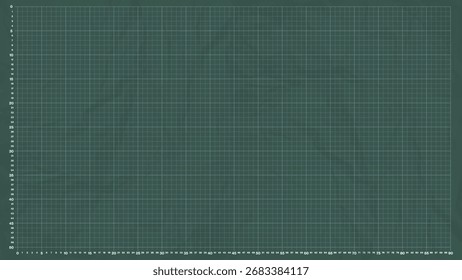Papierhintergrund des Blaupausendiagramms. Linienrastermuster. Leeres grünes Blatt Papier mit Raster und Zahlen. Vorlage für den Entwurf einer Hintergrundvorlage für Konstruktionszeichnung. Vektorgrafik.