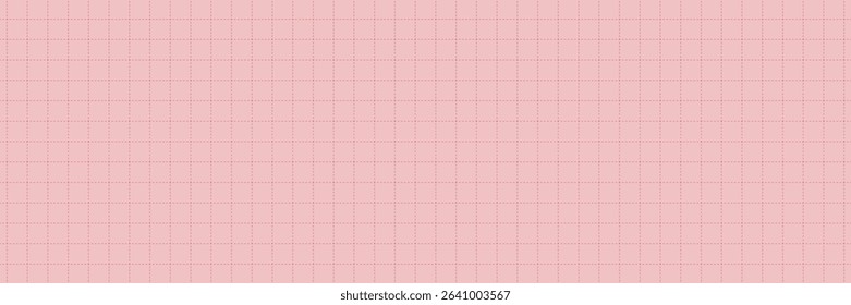 Blueprint graph paper texture. Pink sheet background with red dash grid. Vector checkered pattern illustration.