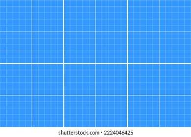 Fondo de la cuadrícula de impresión azul. Plantilla en blanco para la medición de corte, trabajo de oficina, esquema mecánico, dibujo, dibujo, trazado, trazado, ingeniería o arquitectura. Ilustración del vector