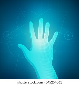 blueprint of a hand in technology style