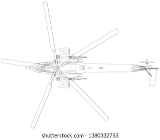 Blueprint of helicopter. Vector wireframe concept. Blue purple. Created illustration of 3d