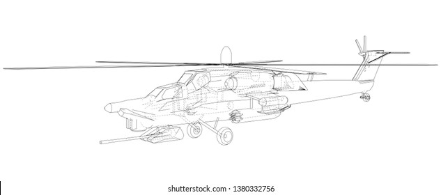 Blueprint of helicopter. Vector wireframe concept. Blue purple. Created illustration of 3d