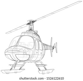 Blueprint of helicopter. Vector wireframe concept. Blue purple. Created illustration of 3d.