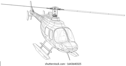 Blueprint of helicopter. Vector wireframe concept. Blue purple. Created illustration of 3d.