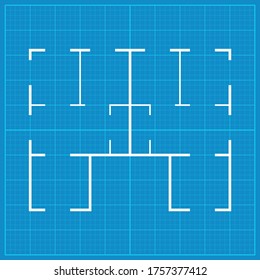 Blueprint house floor plan simple flat vector illustration.