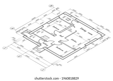Blueprint house. Plan architecture. Draft home isolated on white background. Blueprint construction. ​Pattern line outline floor apartment. Construct house. Interior building. Vector Illustration