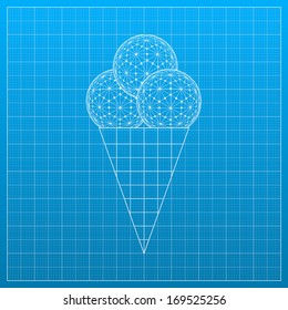 Blueprint with ice cream. Vector illustration