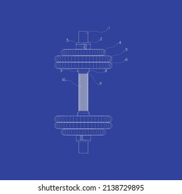 Blueprint icon of barbell - Vector