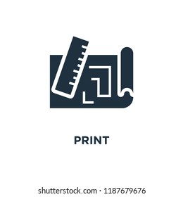 Blueprint icon. Black filled vector illustration. Blueprint symbol on white background. Can be used in web and mobile.