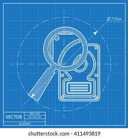 blueprint icon of hard disk search 