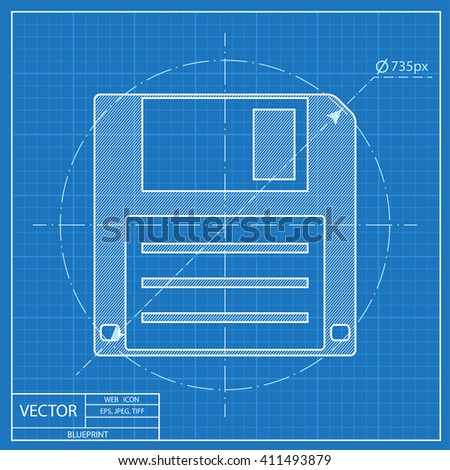 blueprint icon of hd diskette 