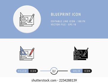 Blueprint Icon Isolated on White Background. Engineer Project Concept Thin Line Symbol Stock Vector Illustration For Mobile App And Web Design.