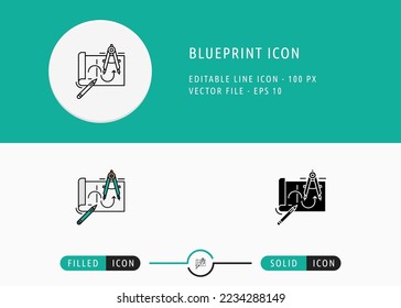 Blueprint Icon Isolated on White Background. Engineer Project Concept Thin Line Symbol Stock Vector Illustration For Mobile App And Web Design.