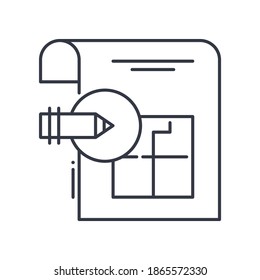 Blueprint icon, linear isolated illustration, thin line vector, web design sign, outline concept symbol with editable stroke on white background.