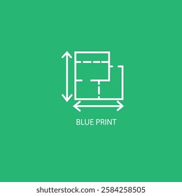 A blueprint icon logo typically represents a stylized image of a folded or partially unfolded technical drawing, often with visible lines and grid patterns, signifying a plan, design, or project 