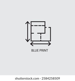 A blueprint icon logo typically represents a stylized image of a folded or partially unfolded technical drawing, often with visible lines and grid patterns, signifying a plan, design, or project 