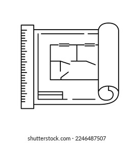 Skizze für Blueprints-Symbol, Vektorgrafik auf weißem Hintergrund