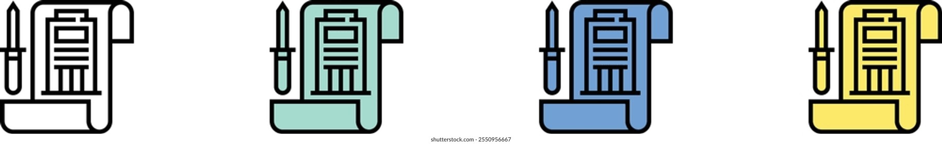 blueprint icon. Outline, Green, Blue and Yellow Style Design Isolated On White Background