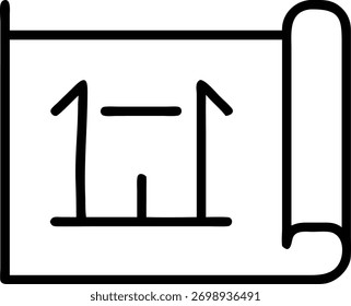 A blueprint icon, perfect for representing architectural designs, construction plans, or engineering projects. Its clean and simple design ensures versatility and clarity.
