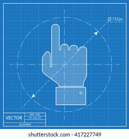 blueprint icon of pointing hand 