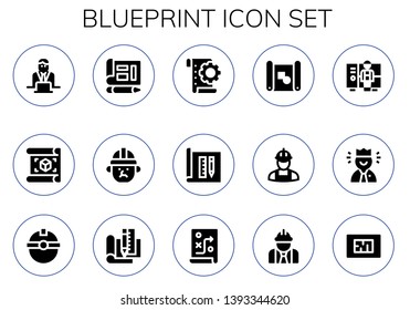 blueprint icon set. 15 filled blueprint icons.  Simple modern icons about  - Worker, Plan, Blueprint, Architect, Planning, Architecture