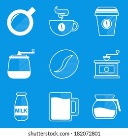 Blueprint icon set. Coffee 