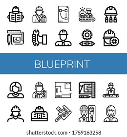 blueprint icon set. Collection of Engineer, Blueprint, Worker, Plan, Engineering, Architect, Draft, Technician icons