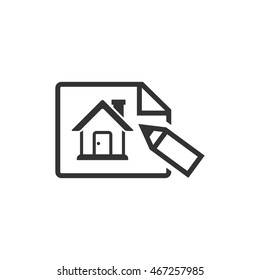 Blueprint icon in single grey color. Property house design mortgage